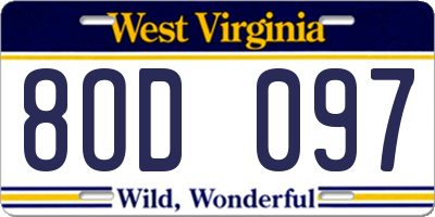 WV license plate 8OD097