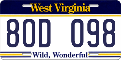 WV license plate 8OD098