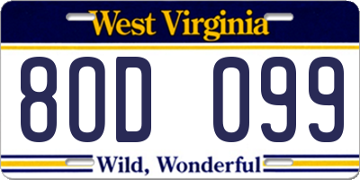 WV license plate 8OD099
