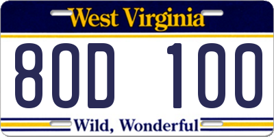 WV license plate 8OD100