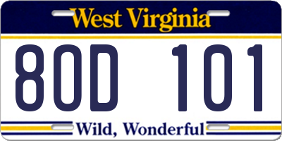 WV license plate 8OD101