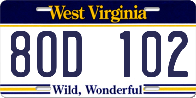 WV license plate 8OD102