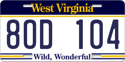 WV license plate 8OD104