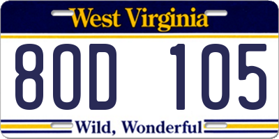 WV license plate 8OD105