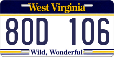 WV license plate 8OD106