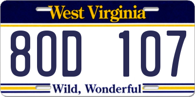 WV license plate 8OD107