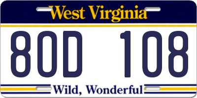 WV license plate 8OD108