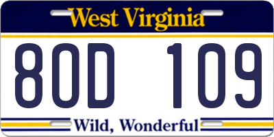 WV license plate 8OD109