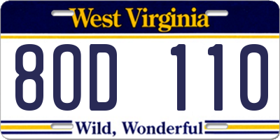 WV license plate 8OD110