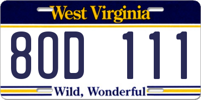 WV license plate 8OD111