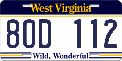 WV license plate 8OD112