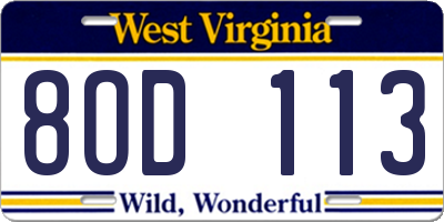 WV license plate 8OD113