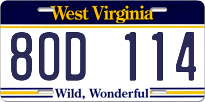 WV license plate 8OD114