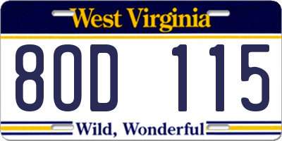 WV license plate 8OD115