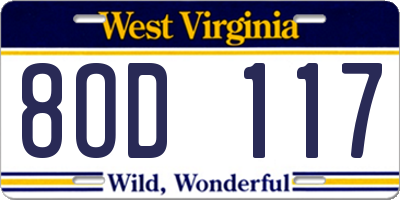 WV license plate 8OD117