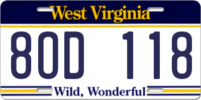 WV license plate 8OD118