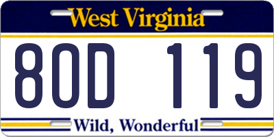 WV license plate 8OD119