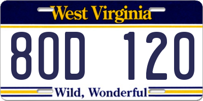 WV license plate 8OD120