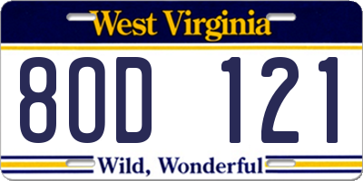 WV license plate 8OD121