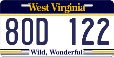 WV license plate 8OD122