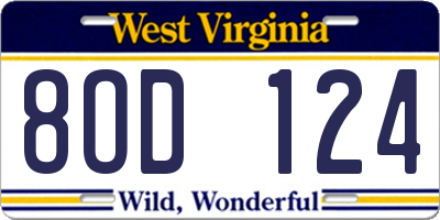 WV license plate 8OD124