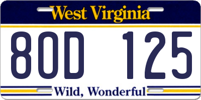 WV license plate 8OD125