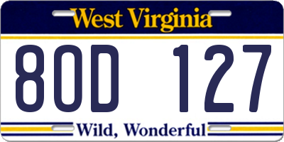WV license plate 8OD127