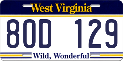 WV license plate 8OD129