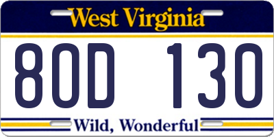 WV license plate 8OD130
