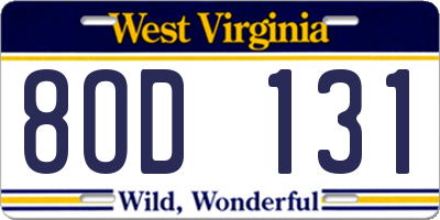 WV license plate 8OD131