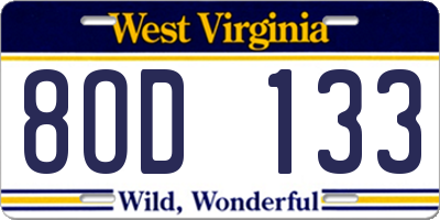 WV license plate 8OD133