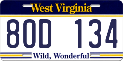 WV license plate 8OD134