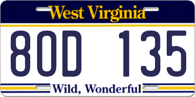 WV license plate 8OD135