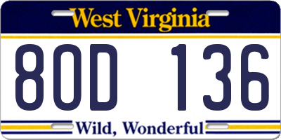 WV license plate 8OD136