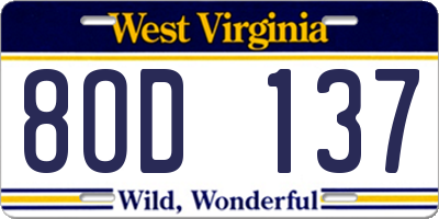 WV license plate 8OD137