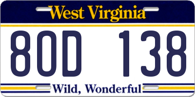 WV license plate 8OD138