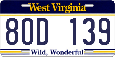 WV license plate 8OD139