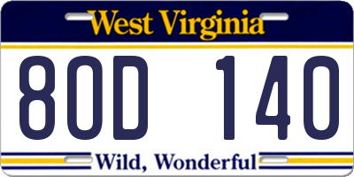WV license plate 8OD140