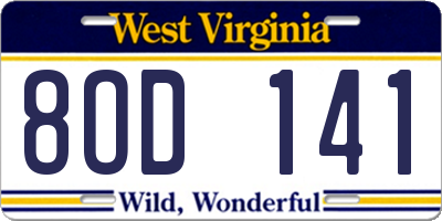 WV license plate 8OD141