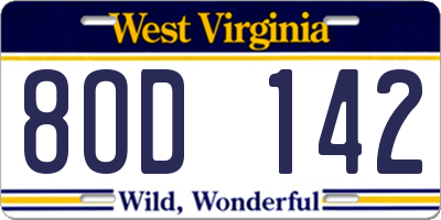 WV license plate 8OD142