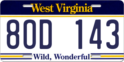 WV license plate 8OD143