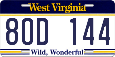 WV license plate 8OD144