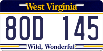 WV license plate 8OD145