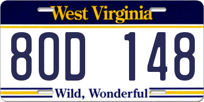 WV license plate 8OD148