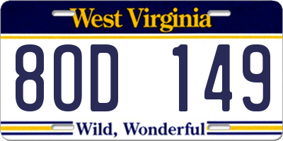 WV license plate 8OD149