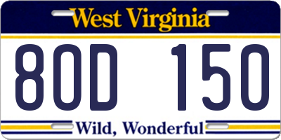 WV license plate 8OD150