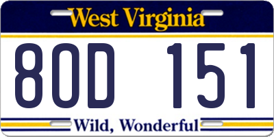 WV license plate 8OD151