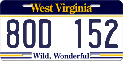 WV license plate 8OD152