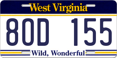 WV license plate 8OD155
