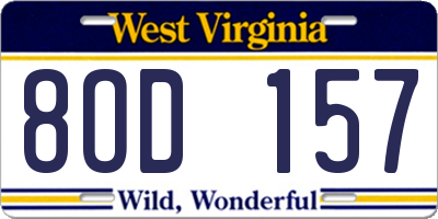 WV license plate 8OD157